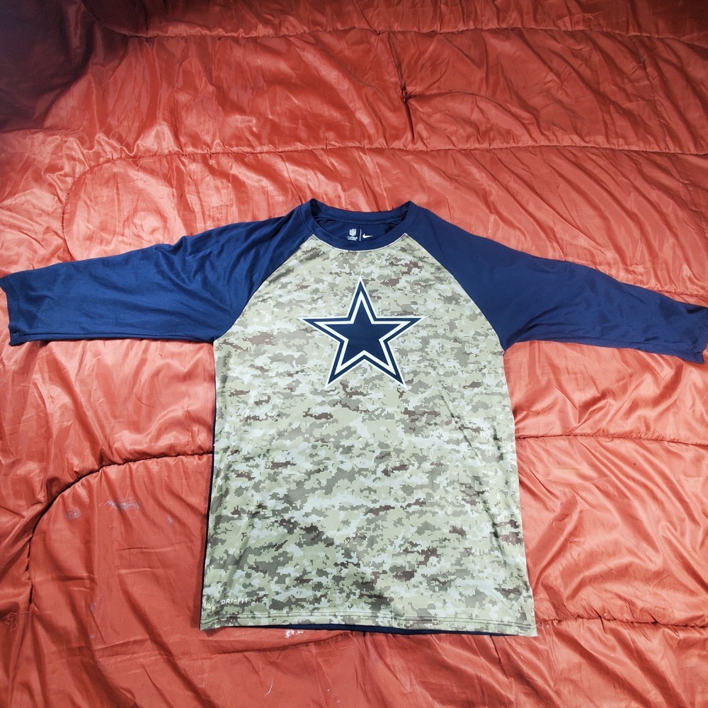Nike Dallas Cowboys Salute‎ Service Shirt Men M Camo Dri Fit OnField 3/4 Sleeve - Picture 3 of 13